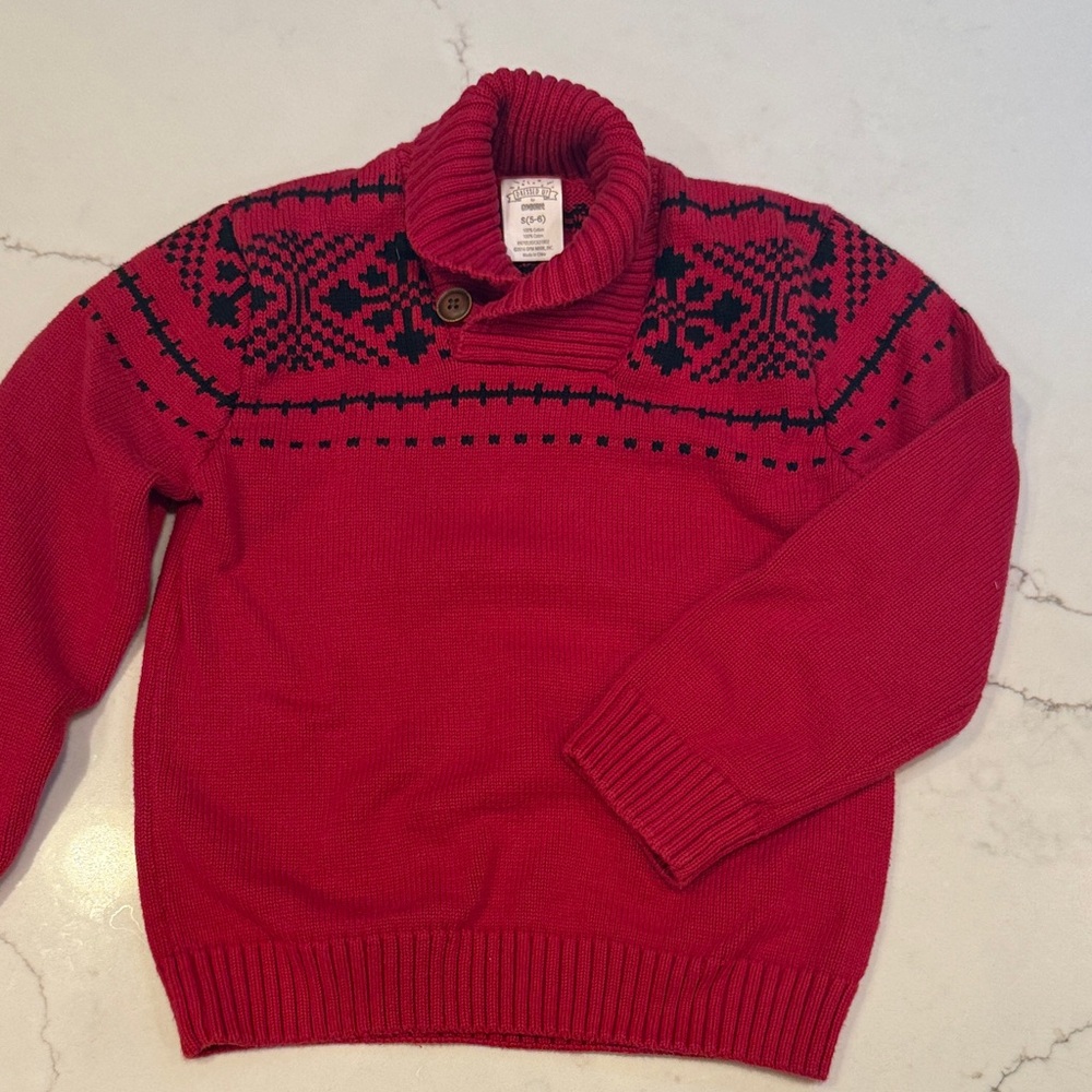 Boys Red Shawl Collar Button Sweater